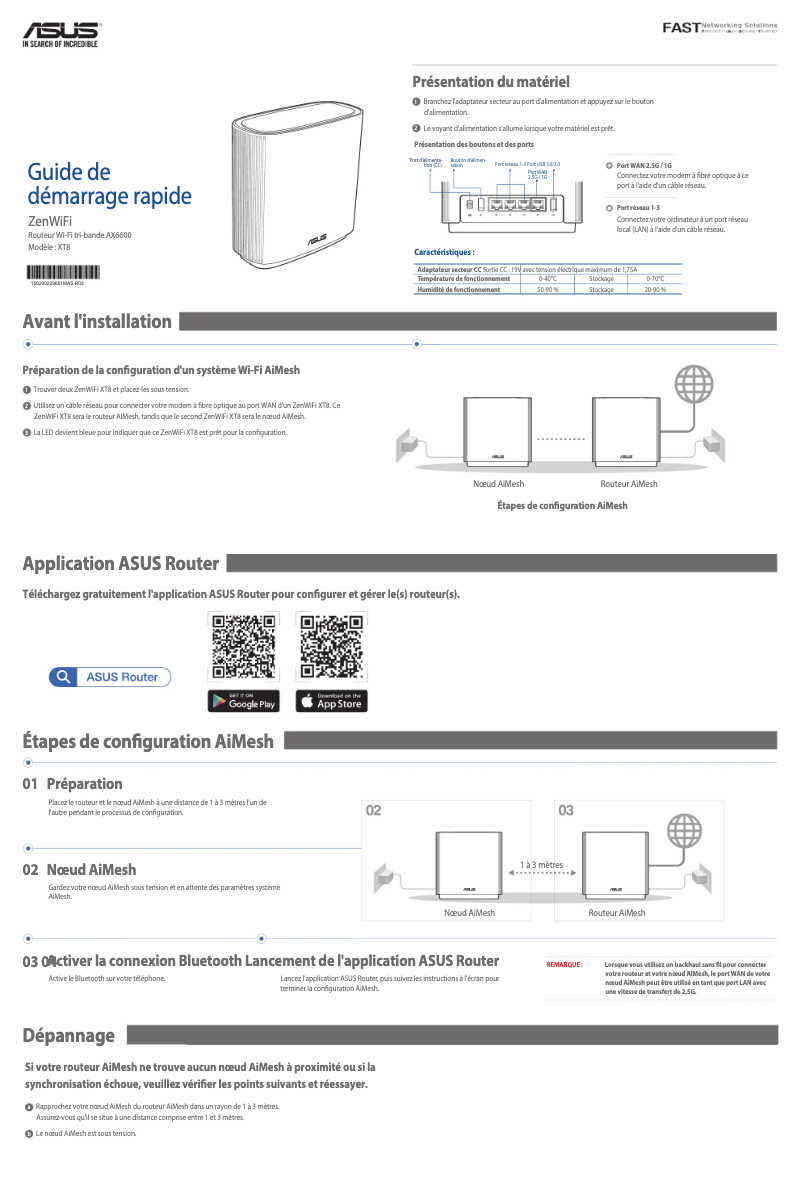 Page 1 de la notice Guide de démarrage rapide Asus ZenWiFi AX XT8