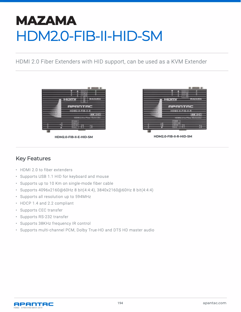 Image de la première page du manuel de l'appareil HDM2.0-FIB-II-HID-SM