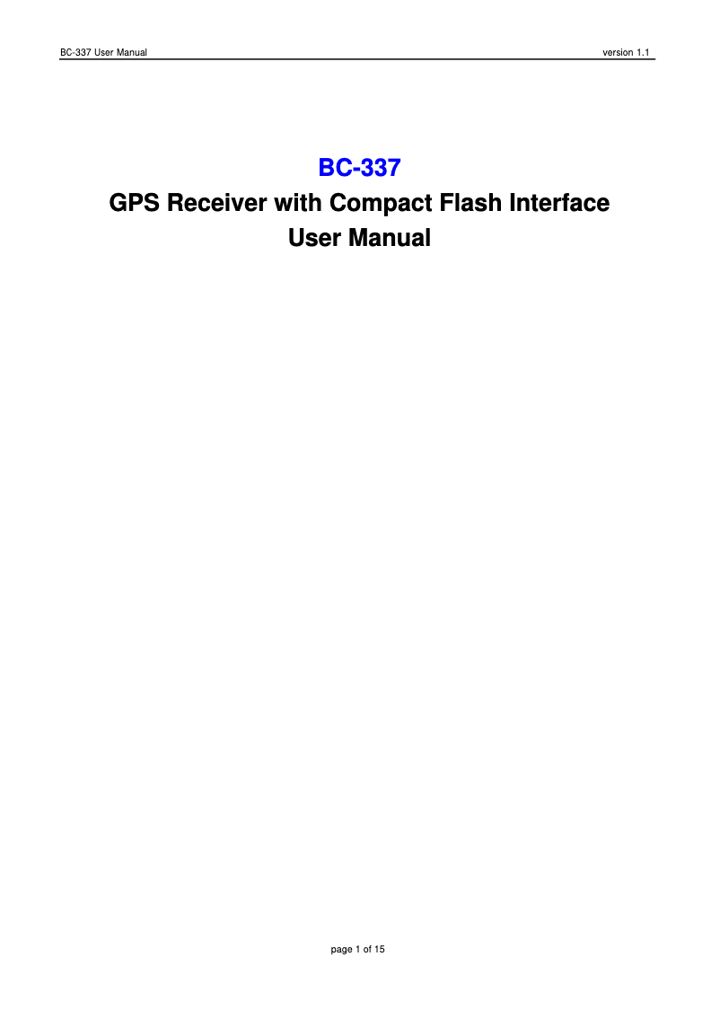 Page n°1 - Manuel utilisateur GlobalSat BC-337