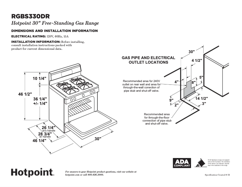 Page 1 de la notice Fiche technique Hotpoint RGBS330DRWW
