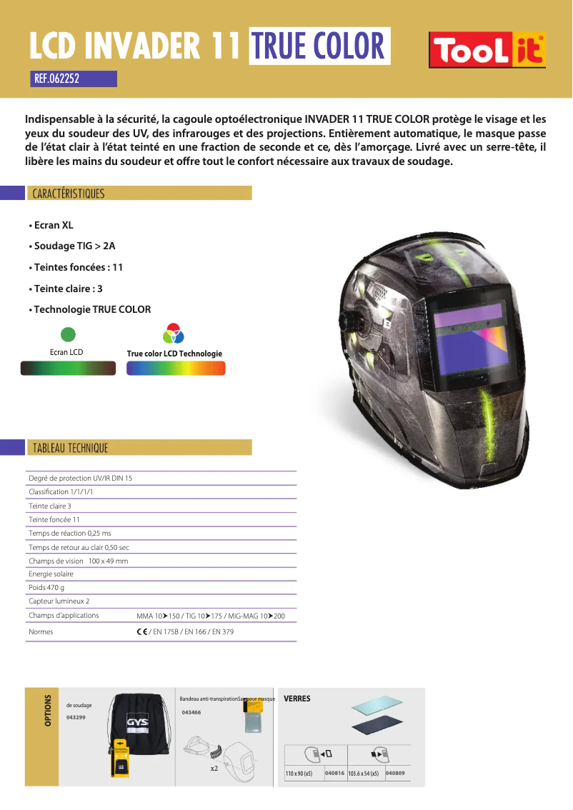 Page n°1 - Fiche technique GYS LCD Invader 11