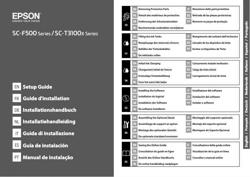 Page 1 de la notice Guide d'installation Epson SureColor SC-T3100X
