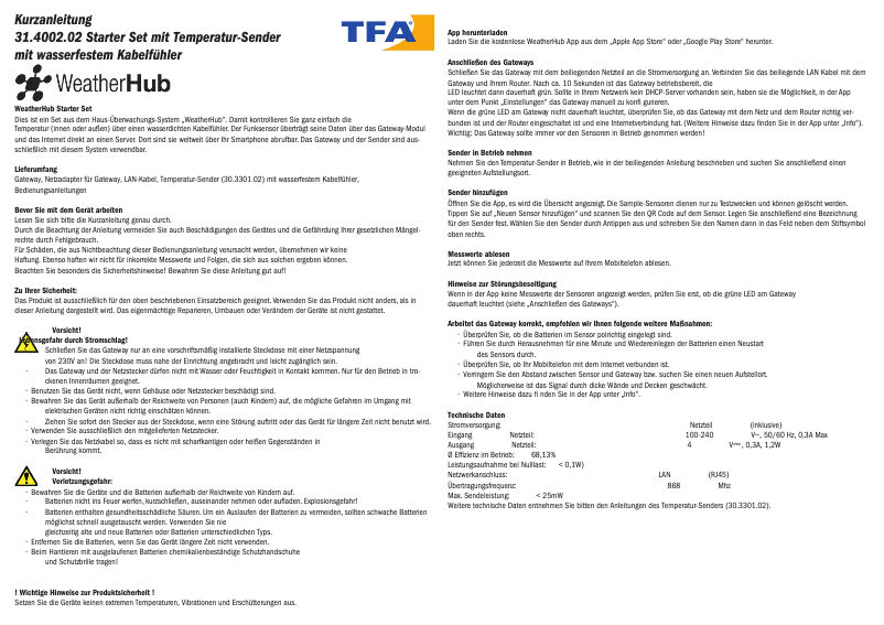 Page 1 de la notice Manuel utilisateur TFA WeatherHub 31.4002.02