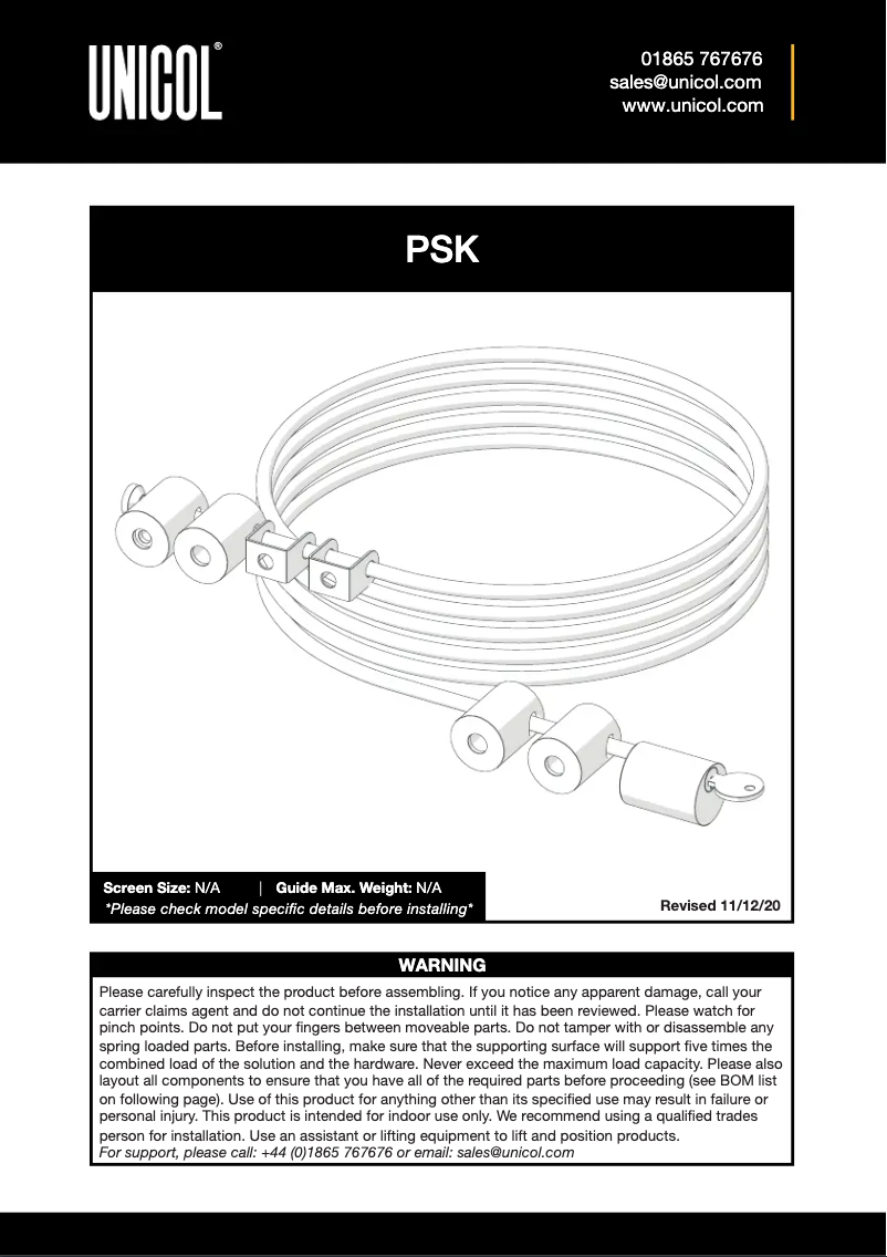 Page n°1 - Manuel utilisateur Unicol PSK