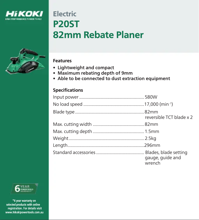 Page 1 de la notice Fiche technique HiKOKI P 20ST