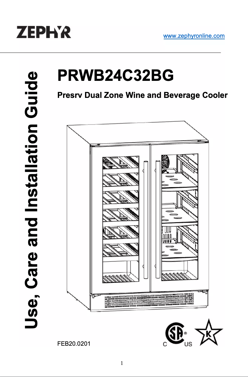 Page n°1 - Manuel utilisateur Sub-Zero PRWB24C32BG