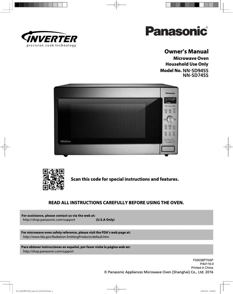 Page n°1 - Manuel utilisateur Panasonic NN-SD745S