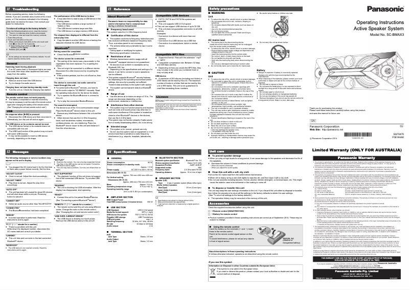 Page 1 de la notice Manuel utilisateur Panasonic SC BMAX3