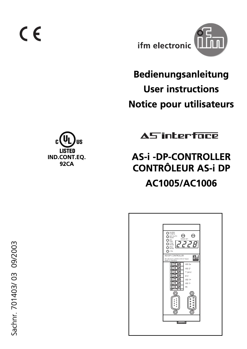 Page 1 de la notice Manuel utilisateur IFM AC1006