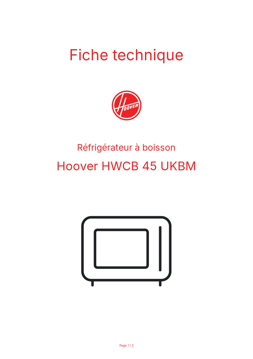 Page n°1 - Fiche technique Hoover HWCB 45 UKBM