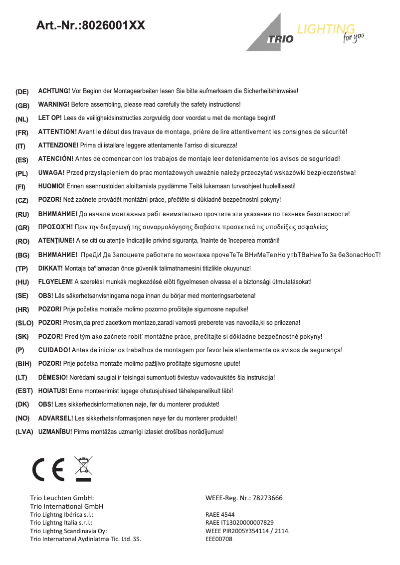 Page 1 de la notice Manuel utilisateur Trio Lighting Daxter 802600107