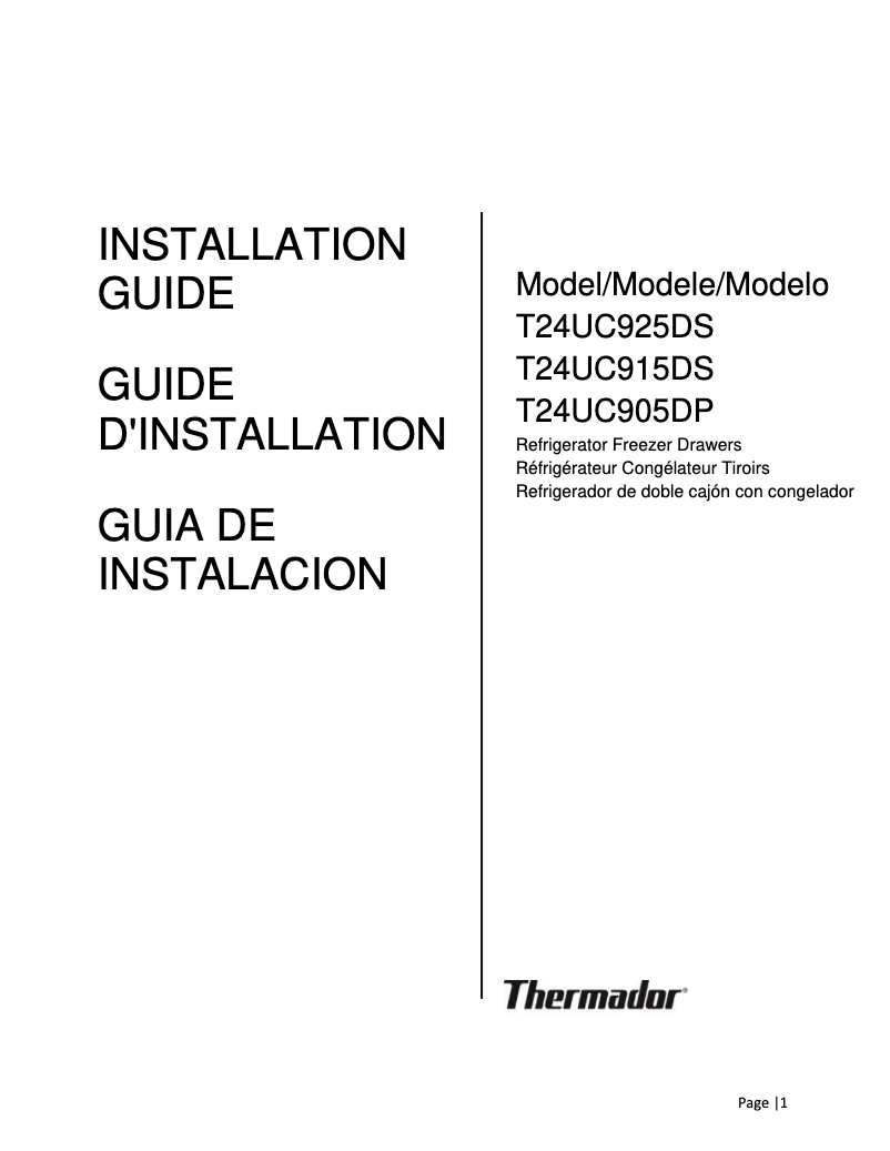 Page 1 de la notice Guide d'installation Thermador T24UC915DS