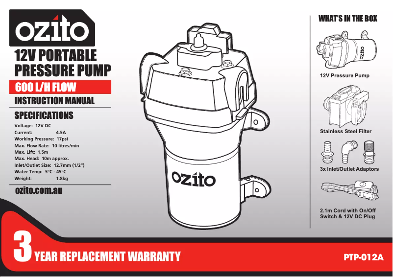 Page 1 de la notice Manuel utilisateur Ozito PTP-012A