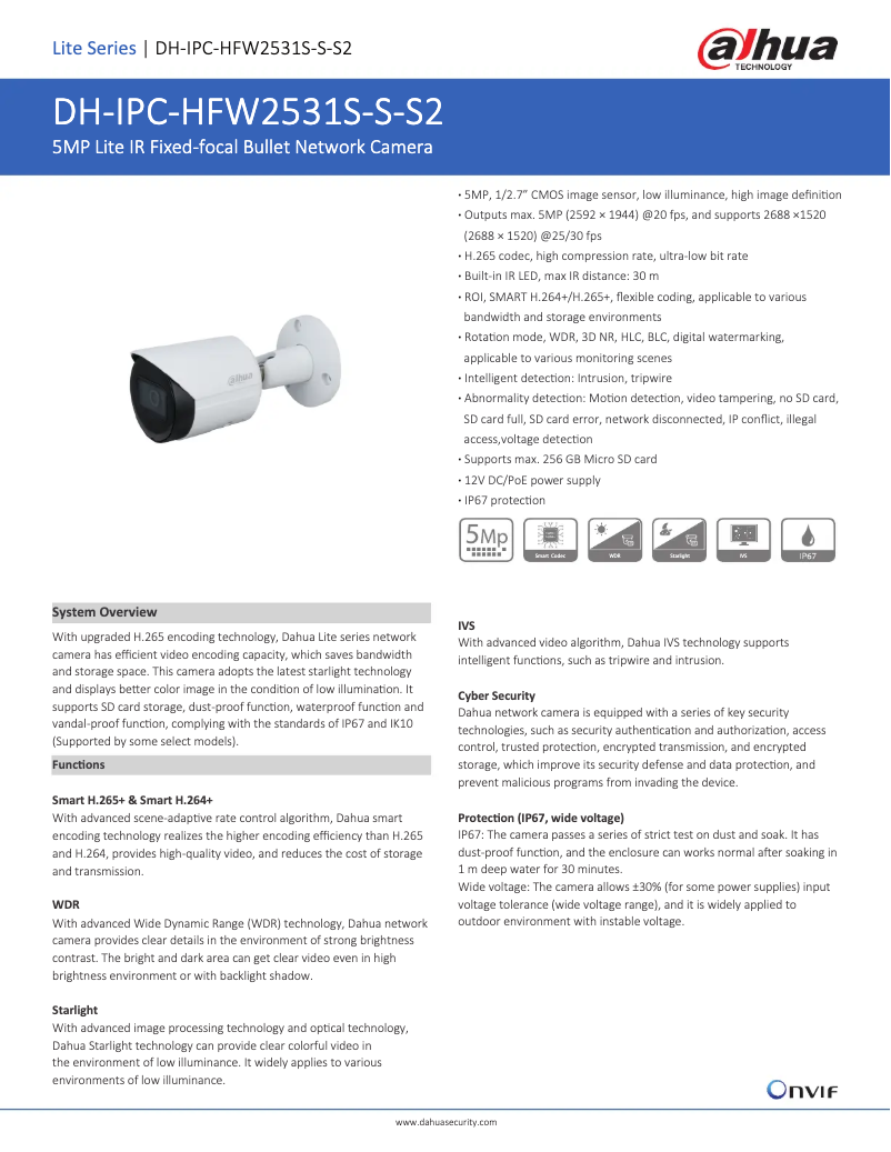 Page n°1 - Fiche technique Dahua Technology IPC-HFW2531S-S-S2