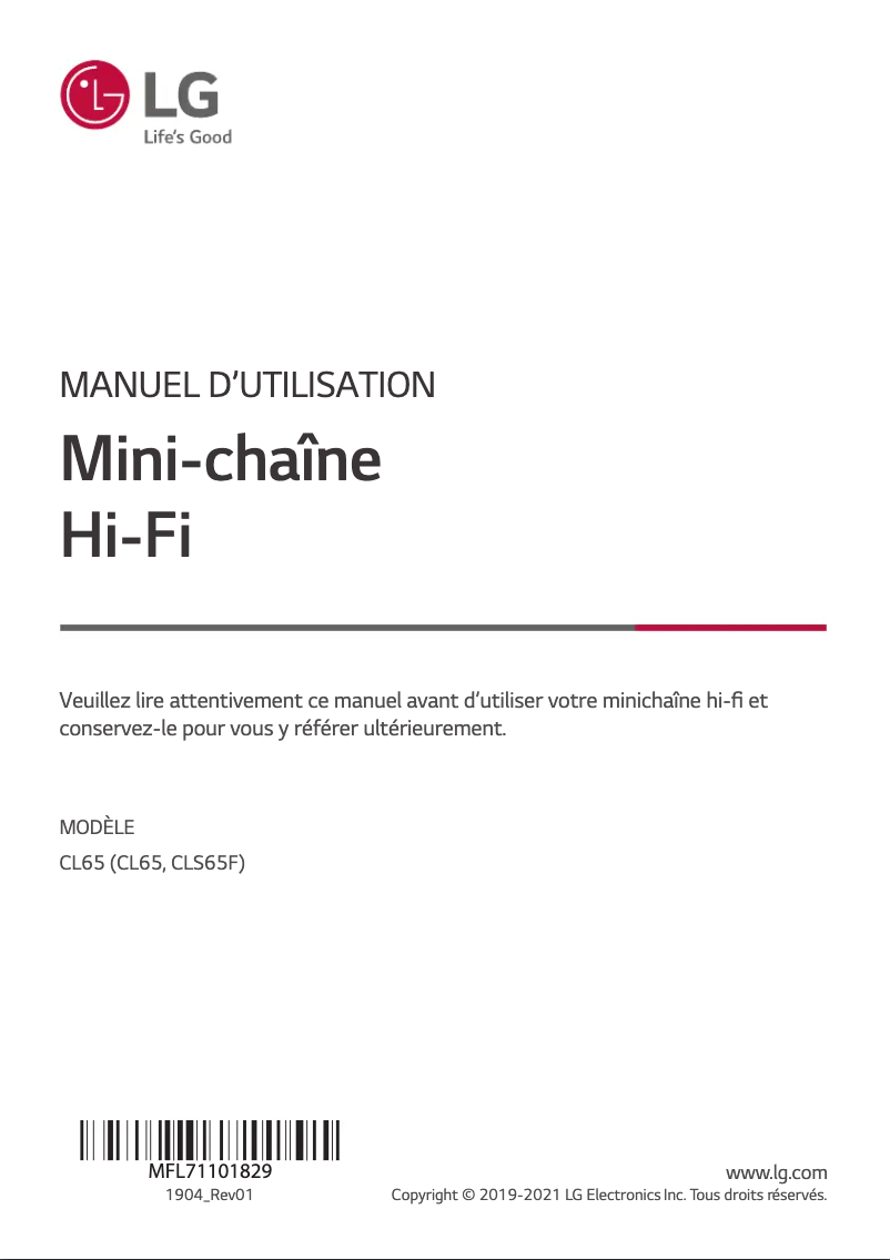 Page 1 de la notice Manuel utilisateur LG CL65