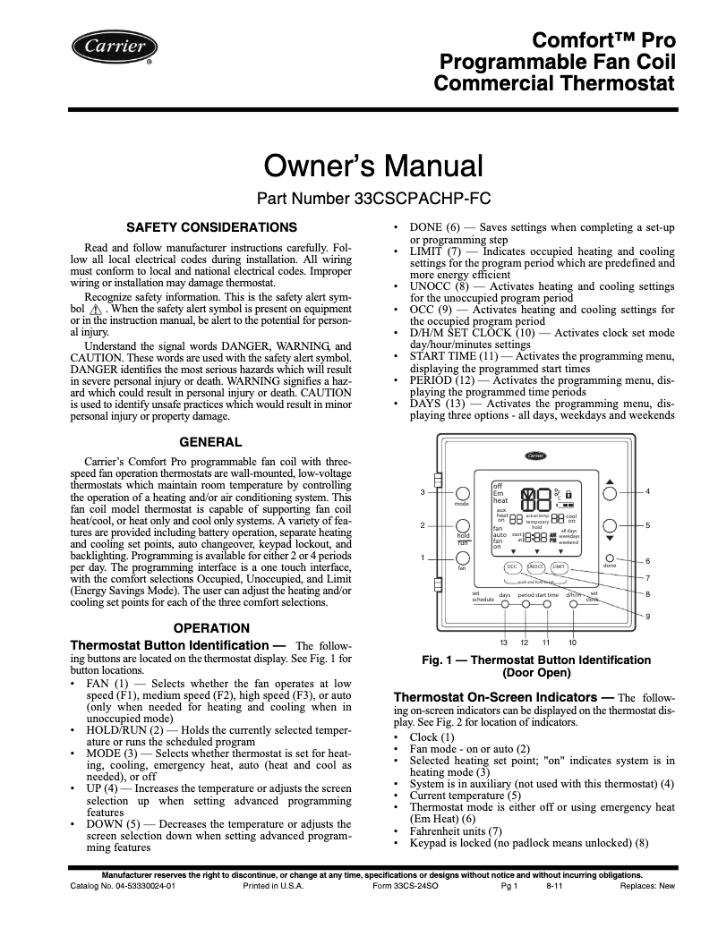 Image de la première page du manuel de l'appareil Comfort Pro 33CSCPACHP-FC