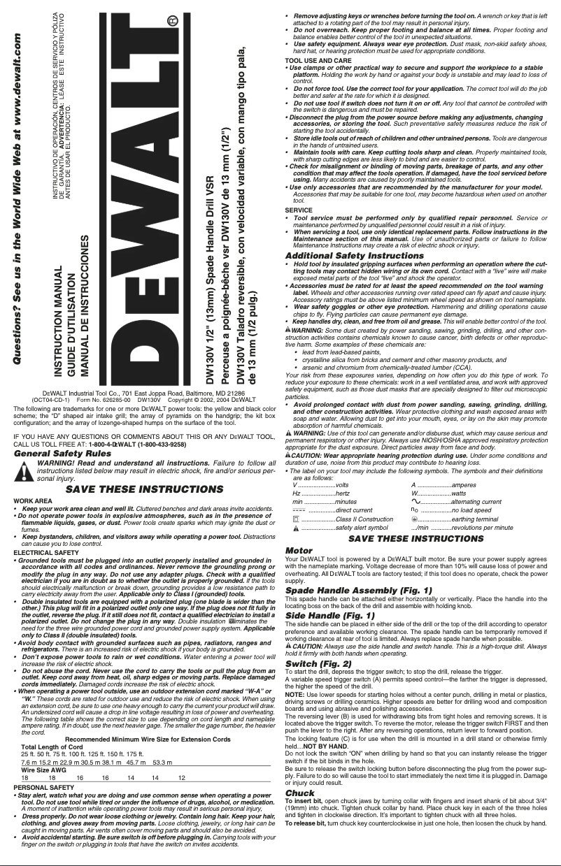 Página 1 del manual Manual de usuario DeWalt DW130VK