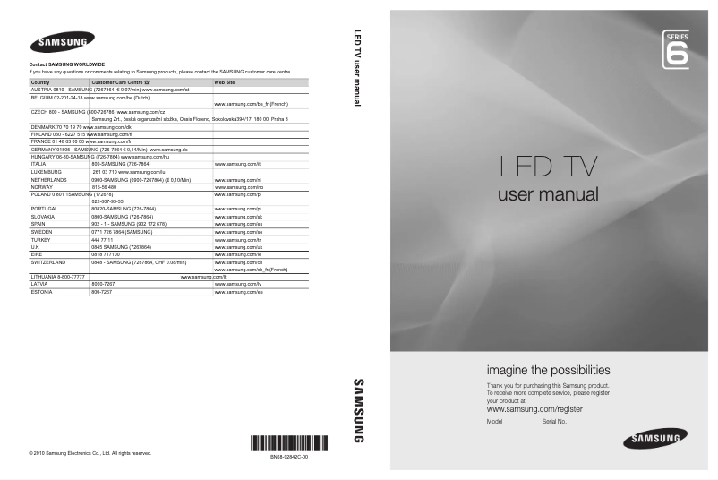 Page 1 de la notice Manuel utilisateur Samsung UE40C6825US