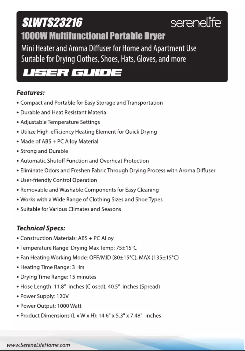 Página 1 del manual Manual de usuario SereneLife SLWTS23216