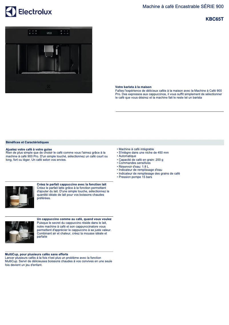 Page n°1 - Fiche technique Electrolux KBC65T