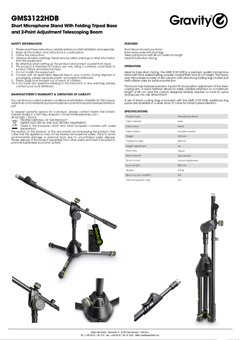 Page 1 de la notice Manuel utilisateur Gravity GMS3122HDB