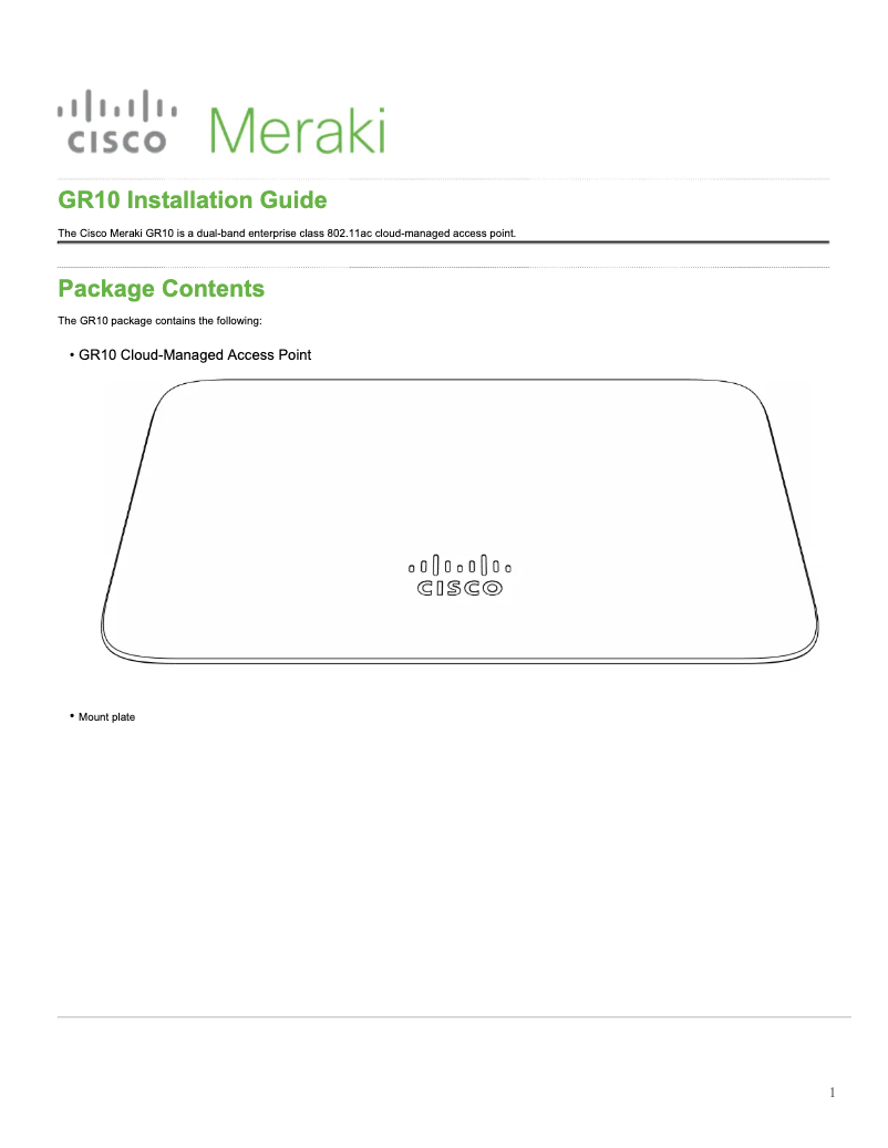 Page 1 de la notice Manuel utilisateur Cisco Meraki GR10
