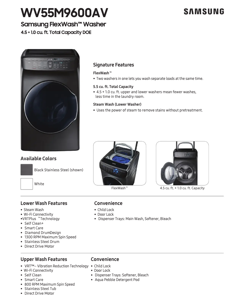 Page 1 de la notice Fiche technique Samsung WV55M9600AW