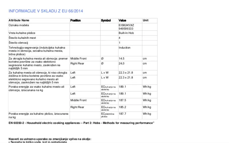 Page 1 de la notice Fiche technique Electrolux EIS82453IZ