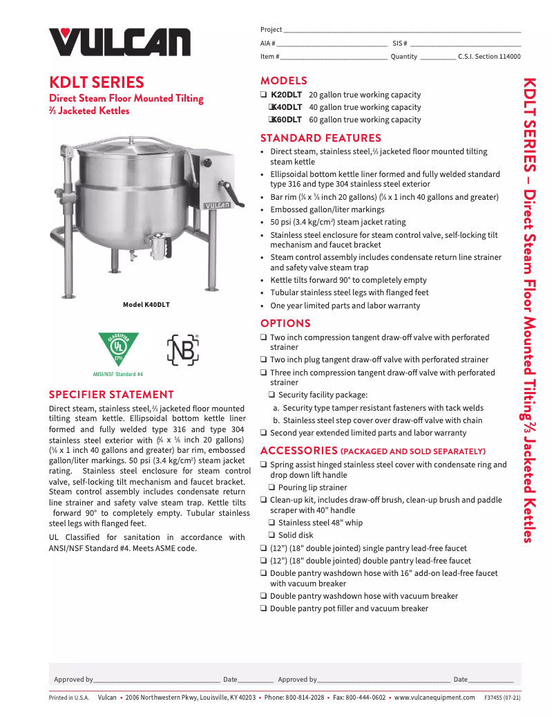 Página 1 del manual Ficha técnica Vulcan K20DLT