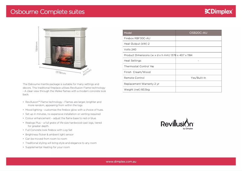 Page n°1 - Fiche technique Dimplex OSB20C-AU