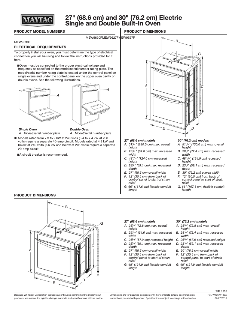 Page n°1 - Fiche technique Maytag MEW9630FZ