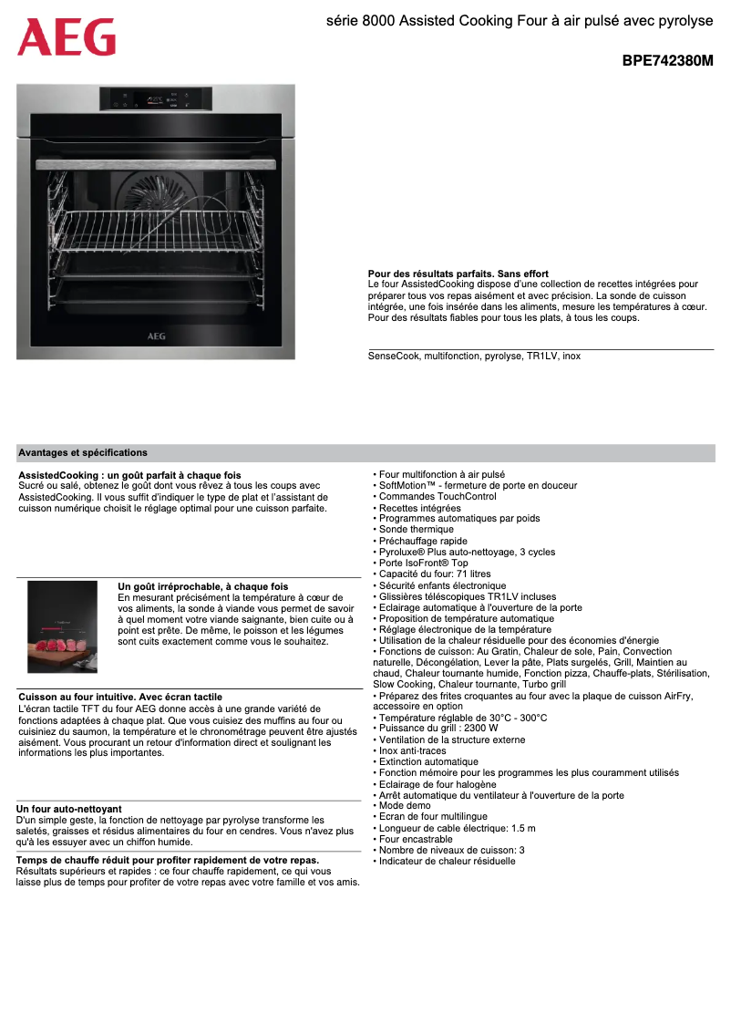 Página 1 del manual Ficha técnica AEG BPE742380M