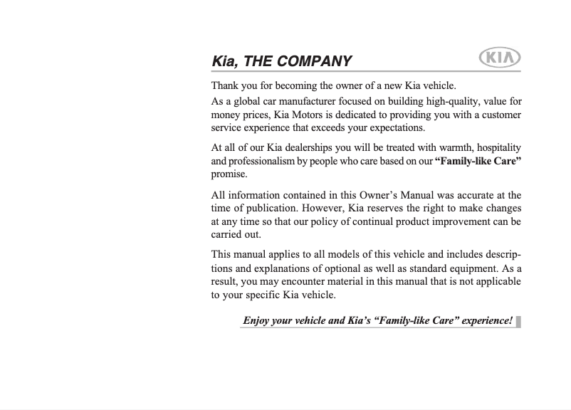 Page 1 de la notice Manuel utilisateur Kia Carens (2016)