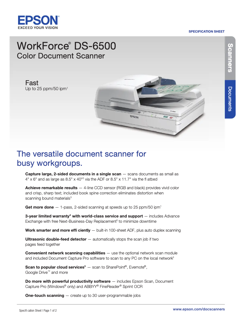 Image de la première page du manuel de l'appareil WorkForce DS-6500