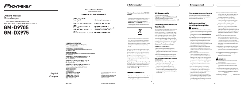 Page 1 de la notice Manuel utilisateur Pioneer GM-D9705