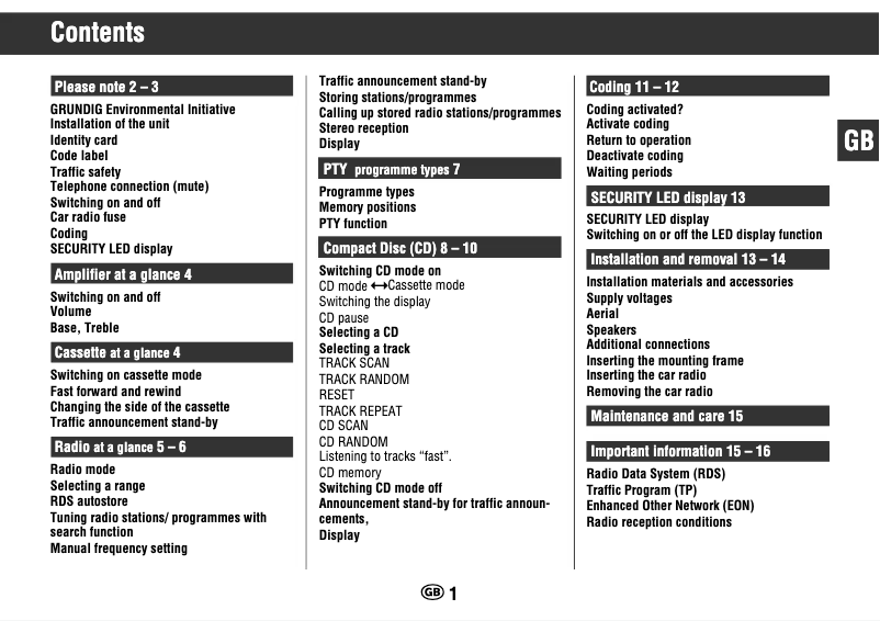 Page 1 de la notice Manuel utilisateur Grundig WKC 1705 RDS