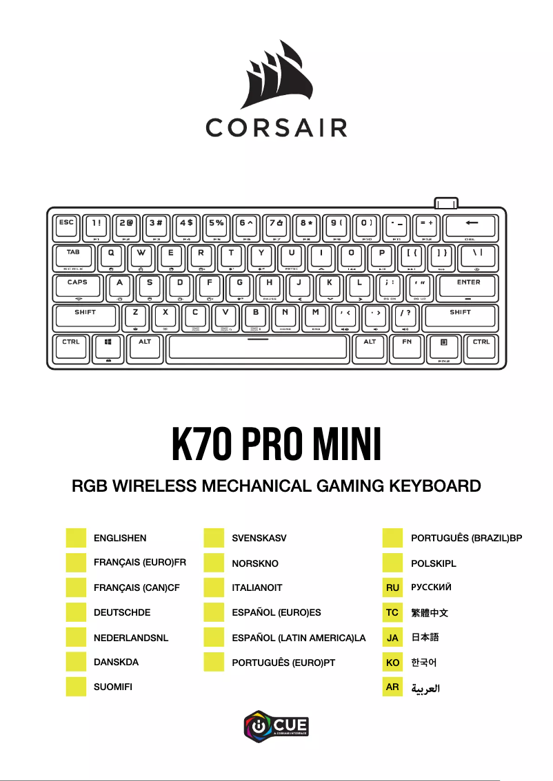 Page 1 de la notice Guide de démarrage rapide Corsair K70 Pro Mini