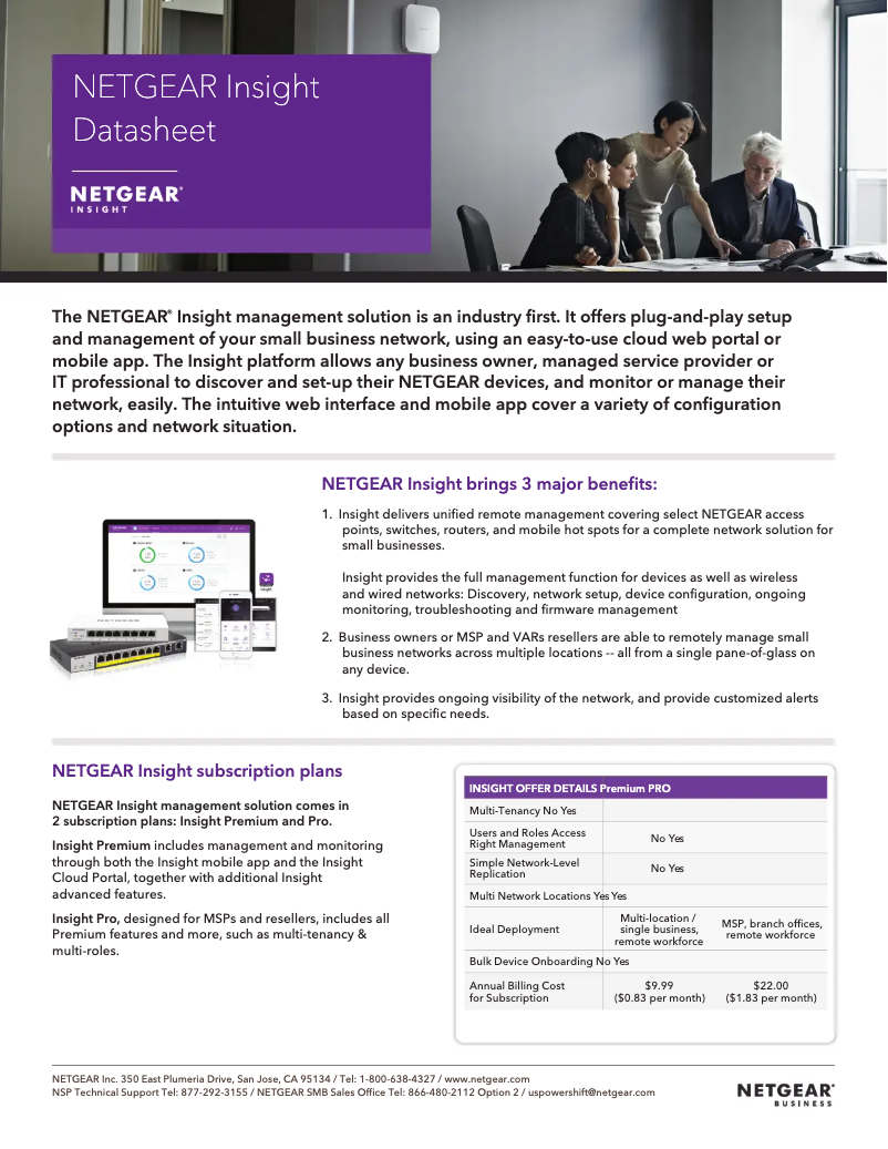 Page 1 de la notice Fiche technique Netgear Insight Pro