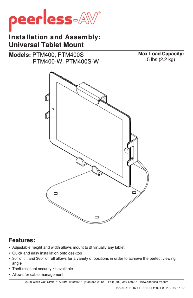 Página 1 del manual Manual de usuario Peerless-AV PTM400