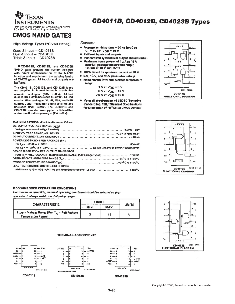 Page 1 de la notice Manuel utilisateur Texas Instruments CD4012BM
