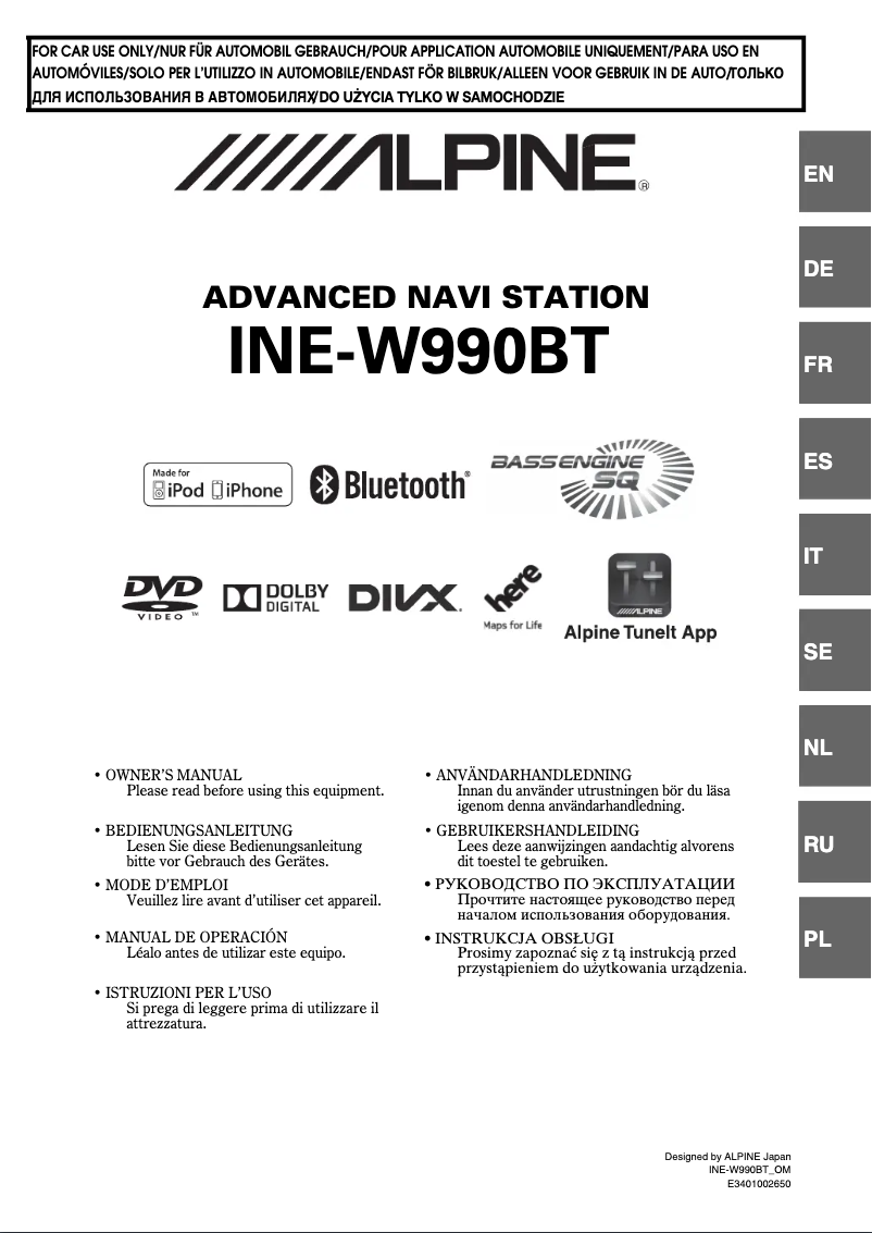 Page 1 de la notice Manuel utilisateur Alpine INE-W990BT