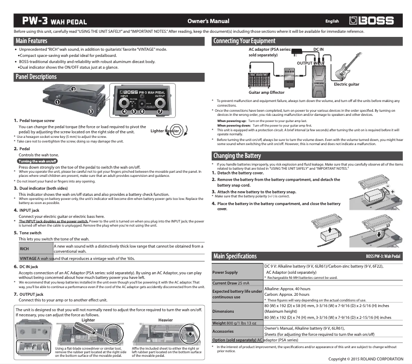 Page n°1 - Manuel utilisateur Boss PW-3