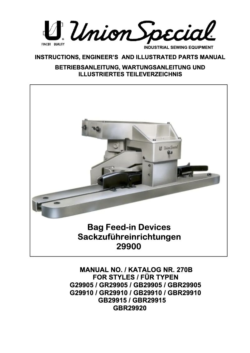 Page 1 de la notice Manuel utilisateur Union Special GR29910