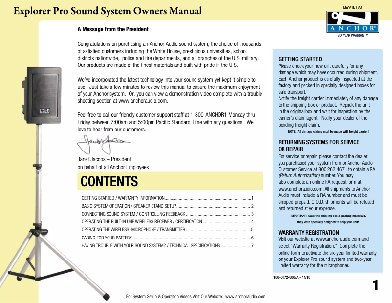 Page 1 de la notice Manuel utilisateur Anchor Audio EXP-7500U1AC