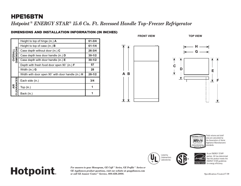 Page 1 de la notice Instructions / montage GE HPS16BTNRWW