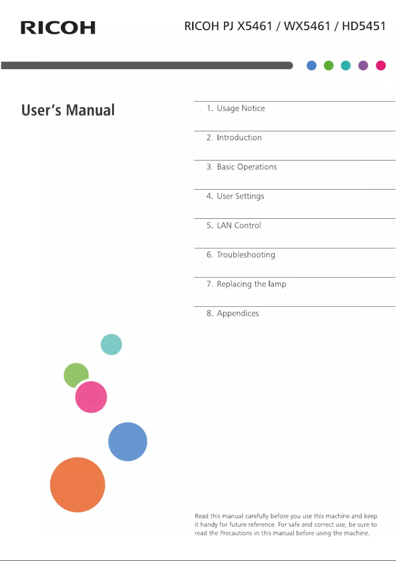 Image de la première page du manuel de l'appareil PJ X5461