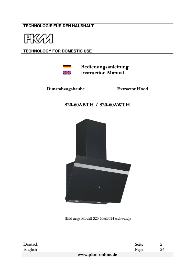 Page 1 of the manual User Manual PKM S20-60ABTH