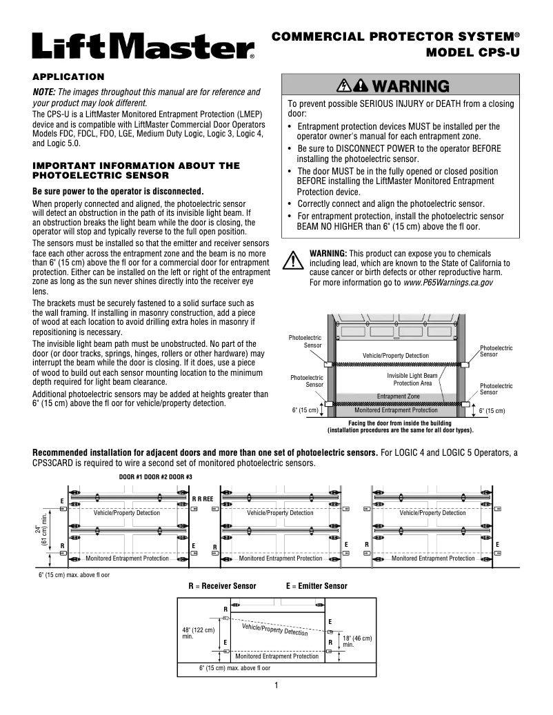 Page 1 de la notice Manuel utilisateur LiftMaster 41K4629
