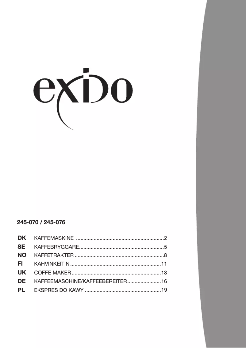 Page n°1 - Manuel utilisateur Exido 245-076