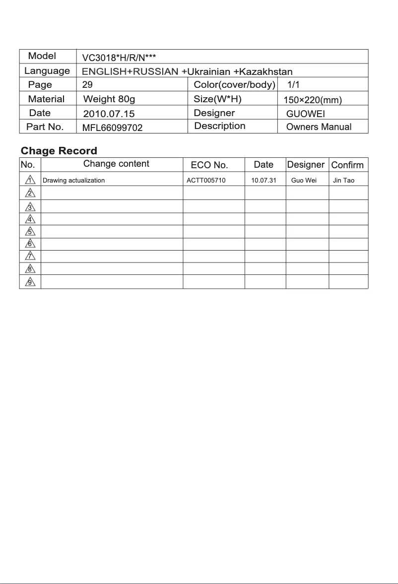 Page n°1 - Manuel utilisateur LG V-K71185HU